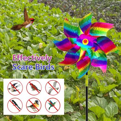 10 Pcs Garden Pinwheel Bird Deterrent 20.5" Tall Outside Reflective Wind Spinner Yard Decor Pinwheel Bird Control Device for Patio Farm Orchard