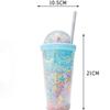 Bottiglia d'Acqua in Plastica Arcobaleno a Doppio Strato con Cannuccia Stile Coreano Tazza Dolce Creativa per Latte Caffè Tazza da Tè Bottiglie d'Acqua