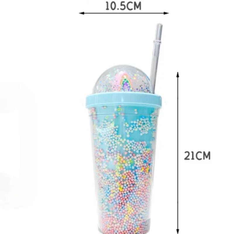 Bottiglia d'Acqua in Plastica Arcobaleno a Doppio Strato con Cannuccia Stile Coreano Tazza Dolce Creativa per Latte Caffè Tazza da Tè Bottiglie d'Acqua