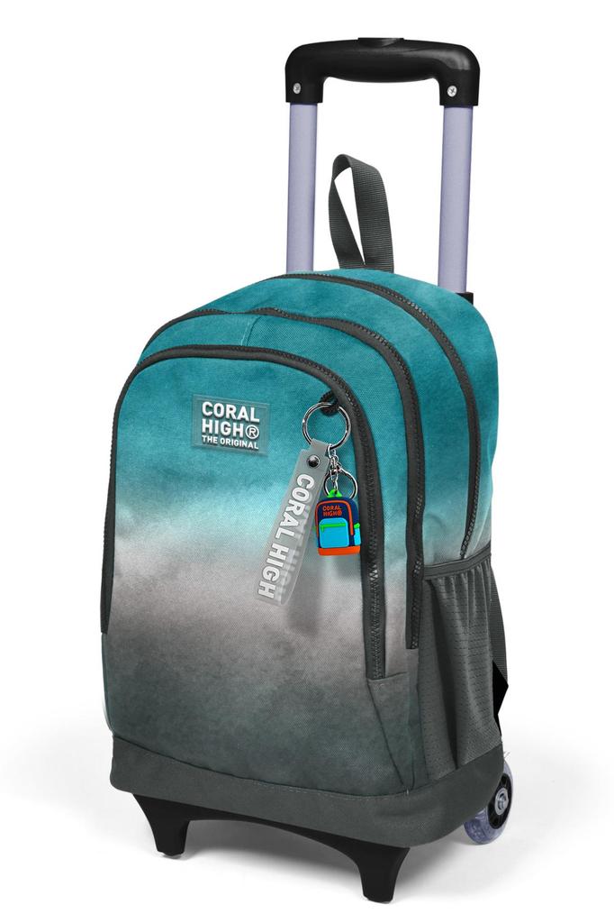 Coral High Kids Türkis Grau Batik Dreifach Fach Trolley Schulrucksack 23968