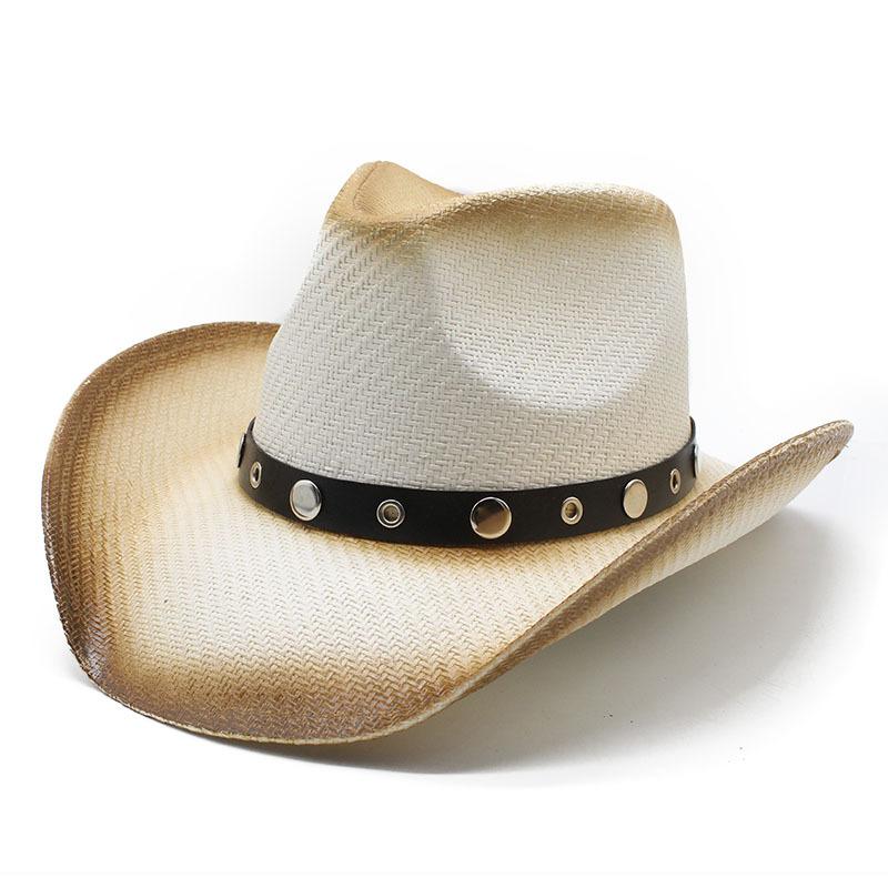 Pink Spring Summer Men'S And Women'S Western Cowboy Sun Hat Bent Jazz Straw Hat Spray Painted Hat Outdoor Sun Hat