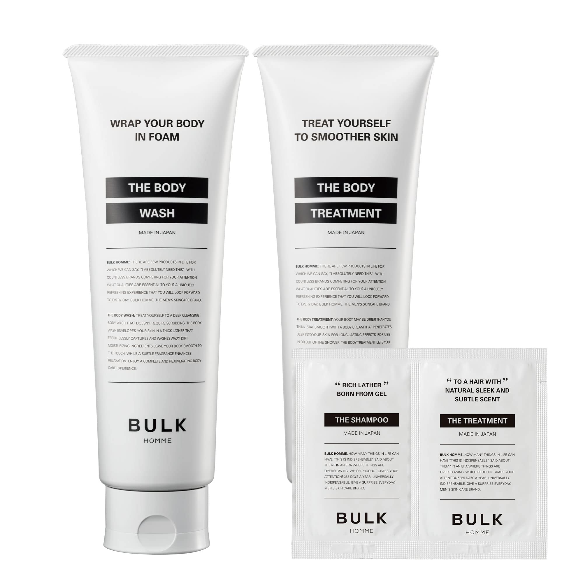 BULK HOMME Body Soap for Men: Body Wash & Body Treatment + ShampooTreatment Sample (1 use)