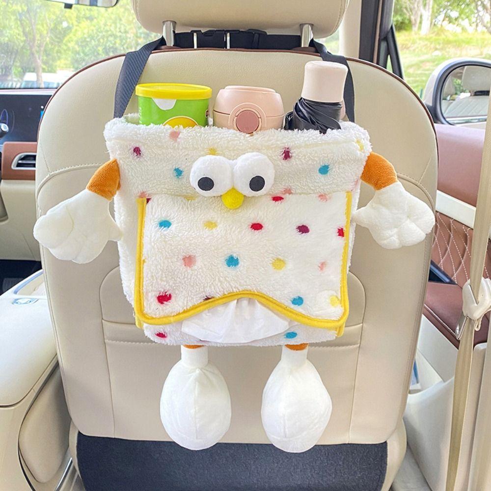 2-in-1 Vehicle Trash Bin Plush Auto Seat Back Storage Bag  Car Interior Accessories