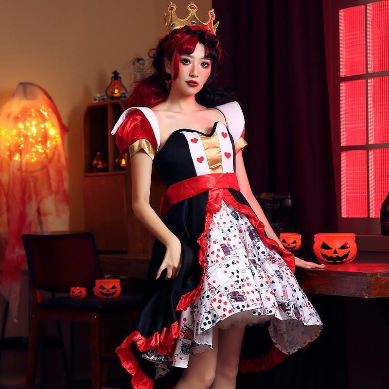 Alice In Wonderland The Red Queen Costume Dress With Polyester Fabric For Halloween Stage Performance Women