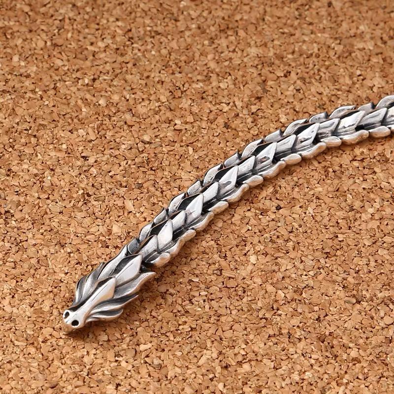 12mm Width Real Silver Retro Classical Dragon Links Bracelets For Man Male S925 Sterling Silver Vintage Bracelet Fine Jewelry