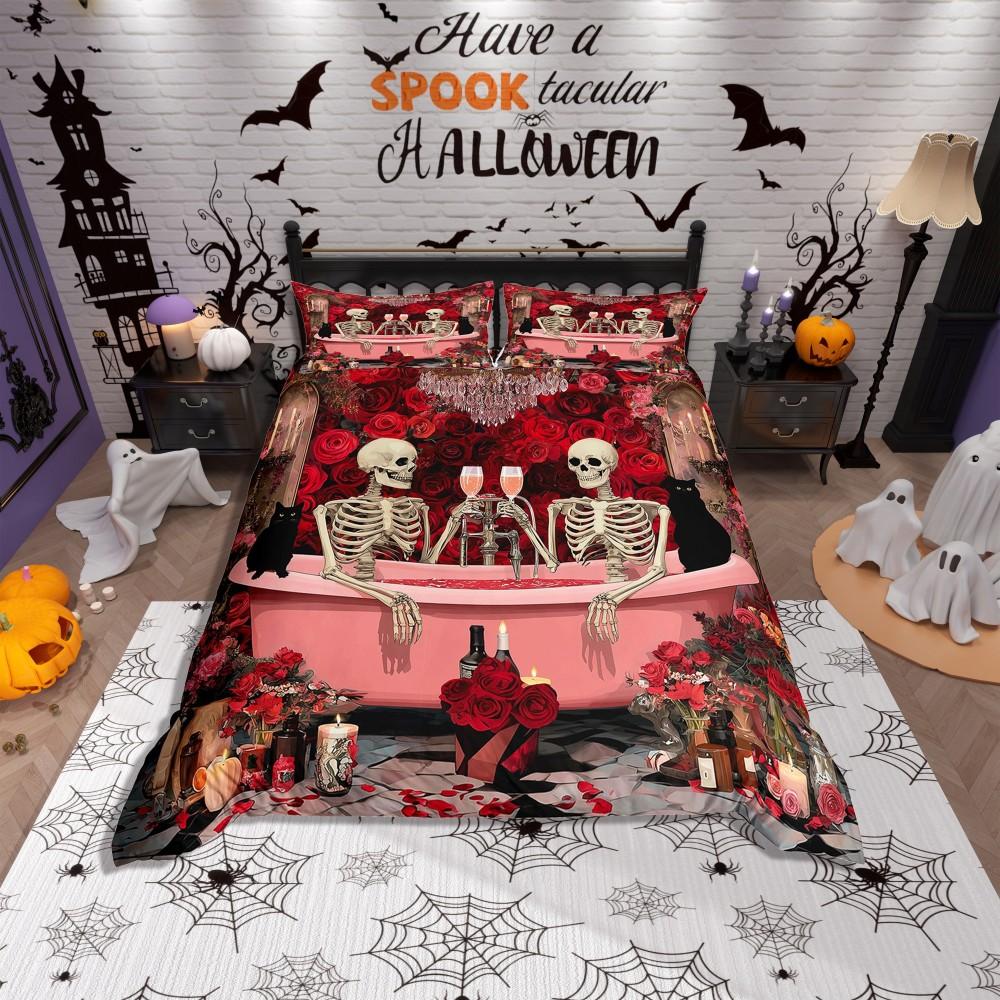 

Комплект пододеяльника Homewish Couple Romantic Skeleton, Готический комплект постельного белья на День святого Валентина, Комплект постельного белья с двусторонним цветочным рисунком из роз DE XS 100x135cm 2pcs&set