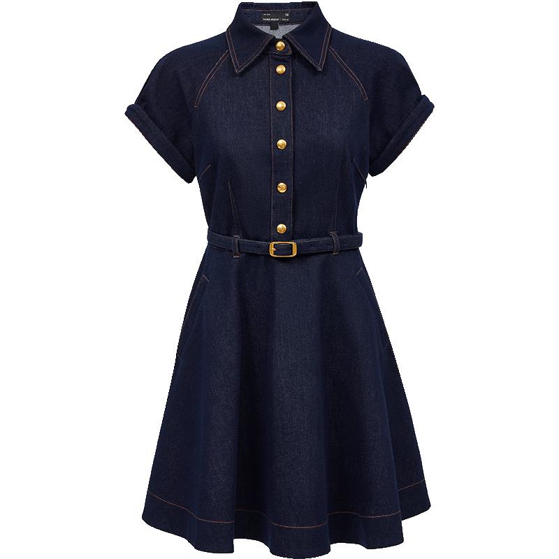 

VEROMODA 2025 Autumn Cotton Blend Lapel Waist-Cinching Denim A-Line Dress S