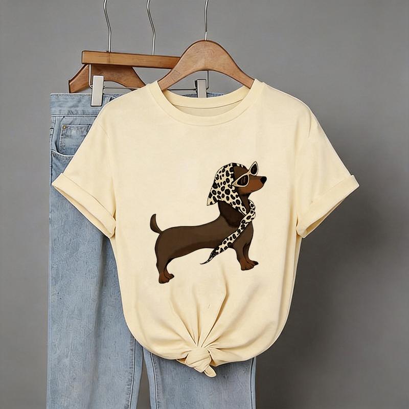 Women's Funny T Shirt with Trendy Little Dog Print 90s Casual Summer Crew Short Sleeve Tshirt Graphic Y2k Tees Tops Clothes