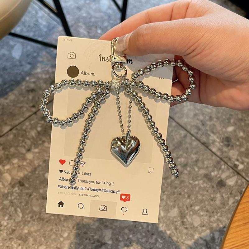 Bowknot Heart Bag Pendant Beaded Silver Bow Handbag Backpack Decoration For Bags Accessories AVE