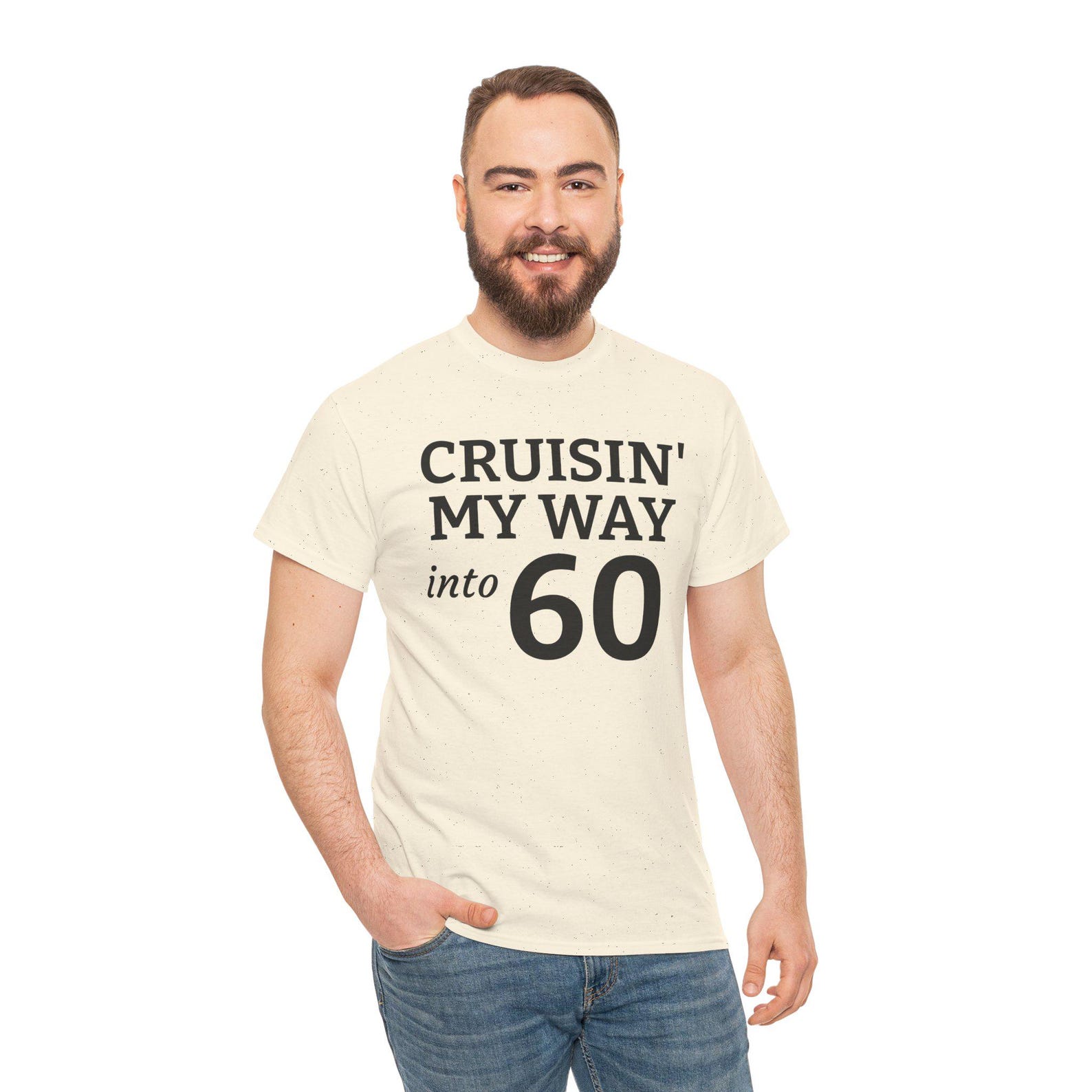 Cruisin into 60 Unisex Heavy Cotton Tee, 60th Birthday Gift, Casual T-shirt, Birthday Celebration Shirt, Fun Milestone Tee 3XL