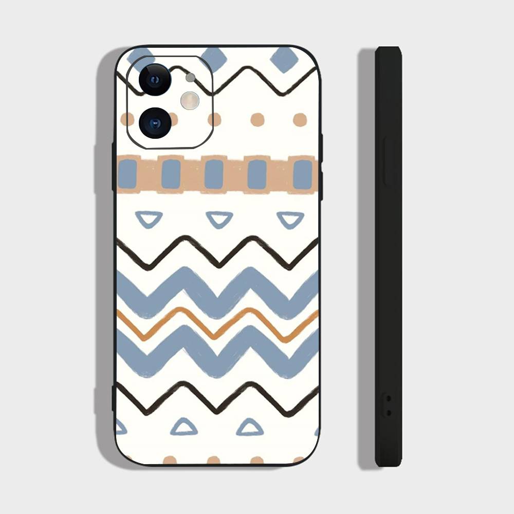 Bohemian Pattern Phone Case For IPhone 17 Air 16 15 14 13 Pro Max 11 12 Black Silicone Cover