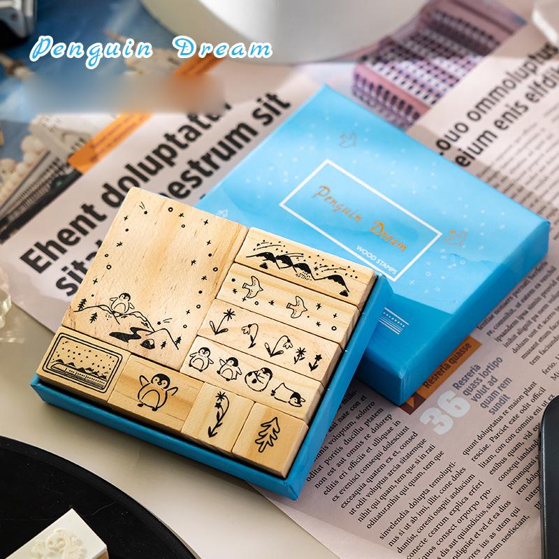 Dream And Cherries Stamps Wooden Seal Set Gift Box Diary Diy Bookkeeping Seal Decoration Material Fun Cartoon Seal Bookkeeping