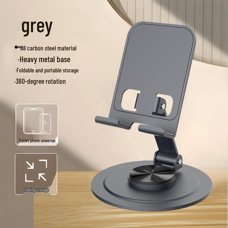 360° Rotating Metal Phone Stand: Stable, Multifunctional, Foldable for Tablets and Phones - Ideal for Watching Dramas and Live Streaming. серый