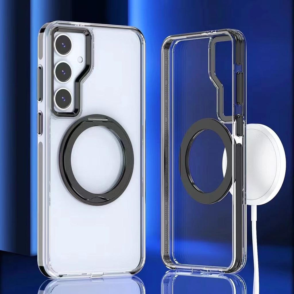 Suitable for Samsung S24 Ultra Two Color Qicai Mobile Phone Case S23plus360 Rotating Bracket S24 Magnetic Hard Case