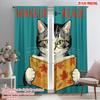 2pcs 2D Flat Printing Party Curtains Cat Reading Book National Library Week 100% Polyester Without Electricity Holiday