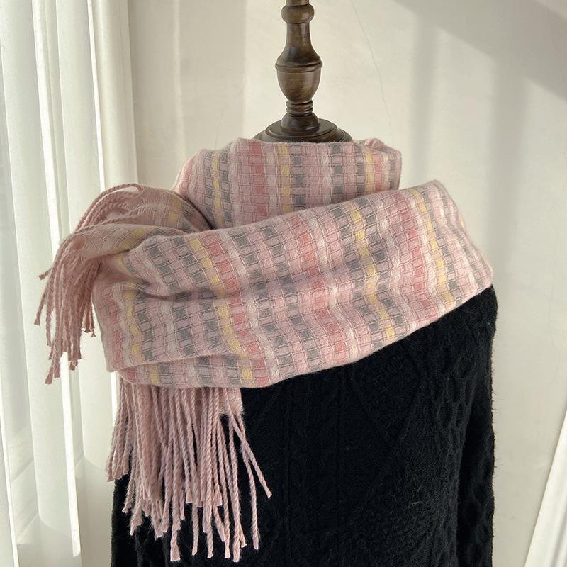 Scarf Women's Autumn and Winter New Color Plaid Warm Thickened Scarf Imitation Cashmere Fringed Shawl