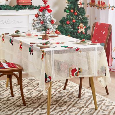 Weihnachtsspitze Tischdecke Bestickt Weihnachtsmann Weihnachtsglocke Tischdecke Festliche Tischdecke für Feiertags-Heim-Dinnerparty-Dekor