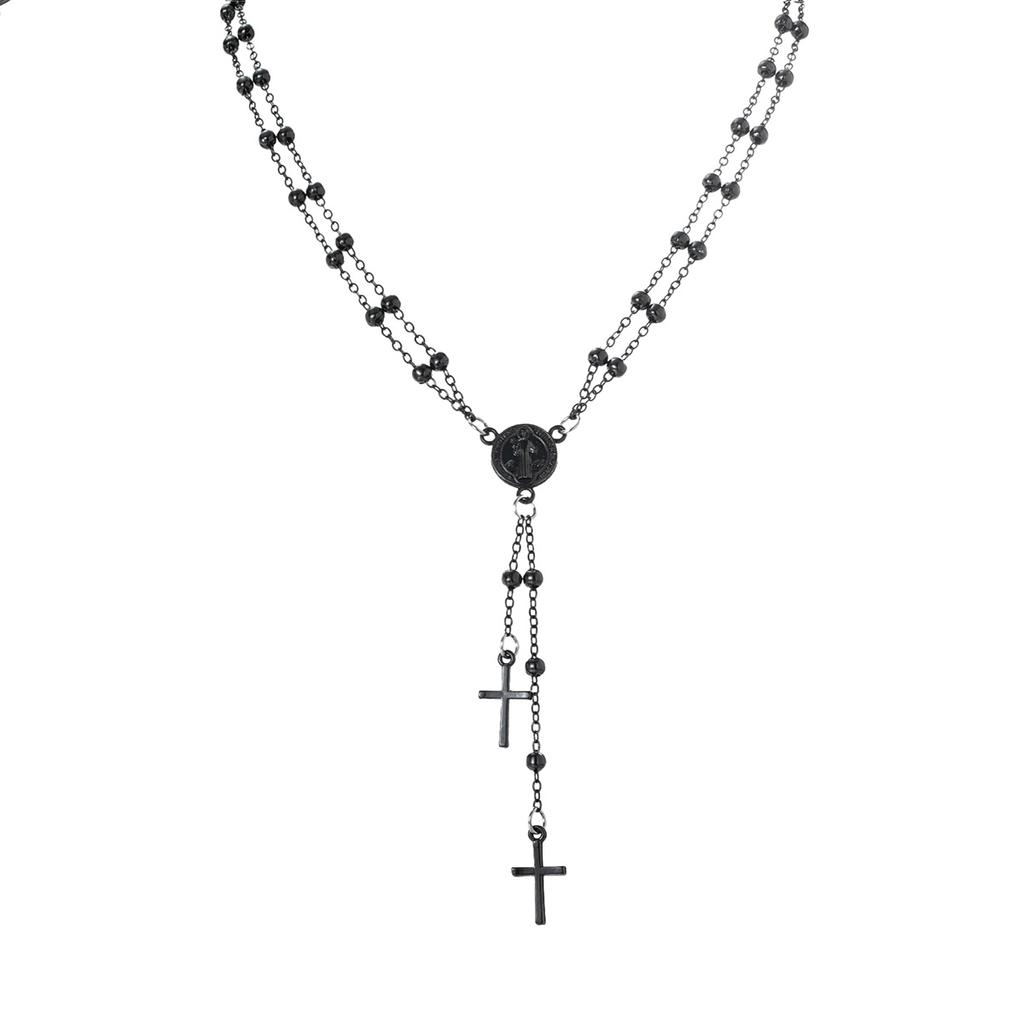 1 Gothic dark style Jesus avatar cross long pendant with double-layer chain design, versatile women's necklace