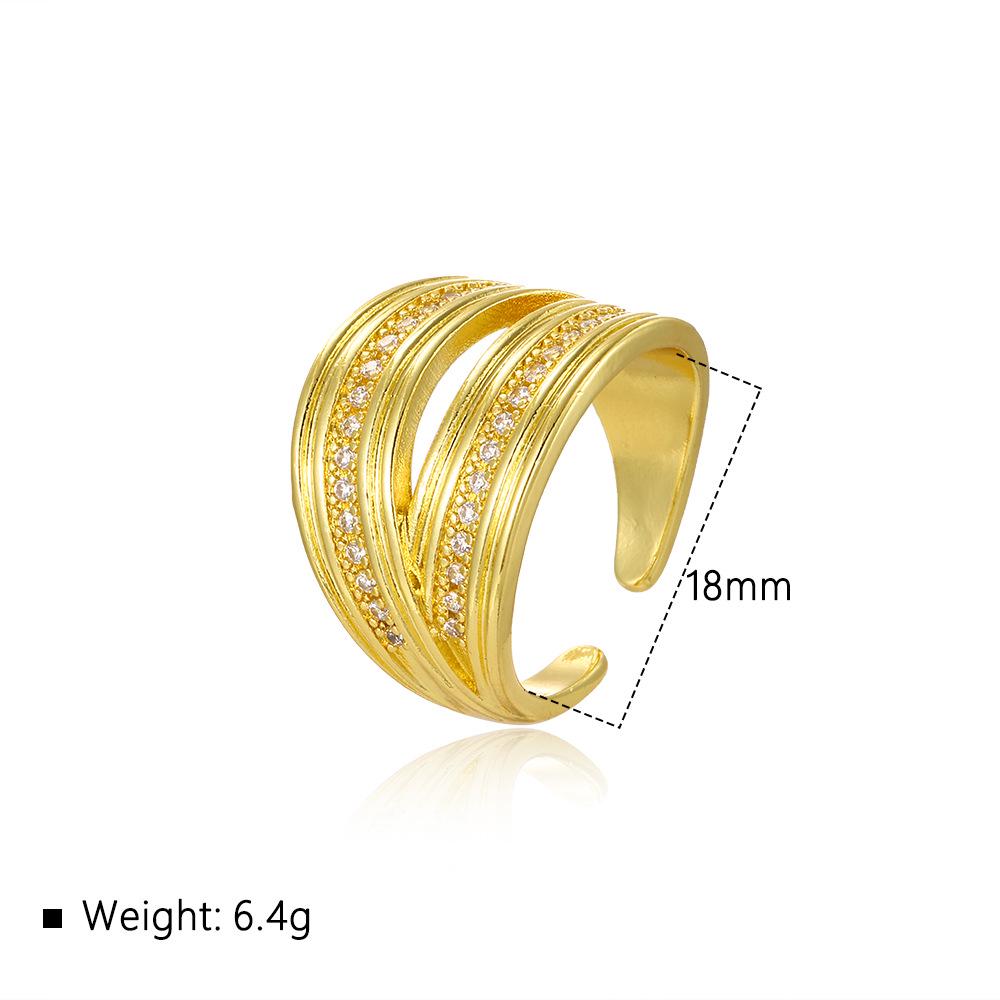 18k Gold-Plated Unisex Double Layer Open Ring with Hip-Hop Line Pattern
