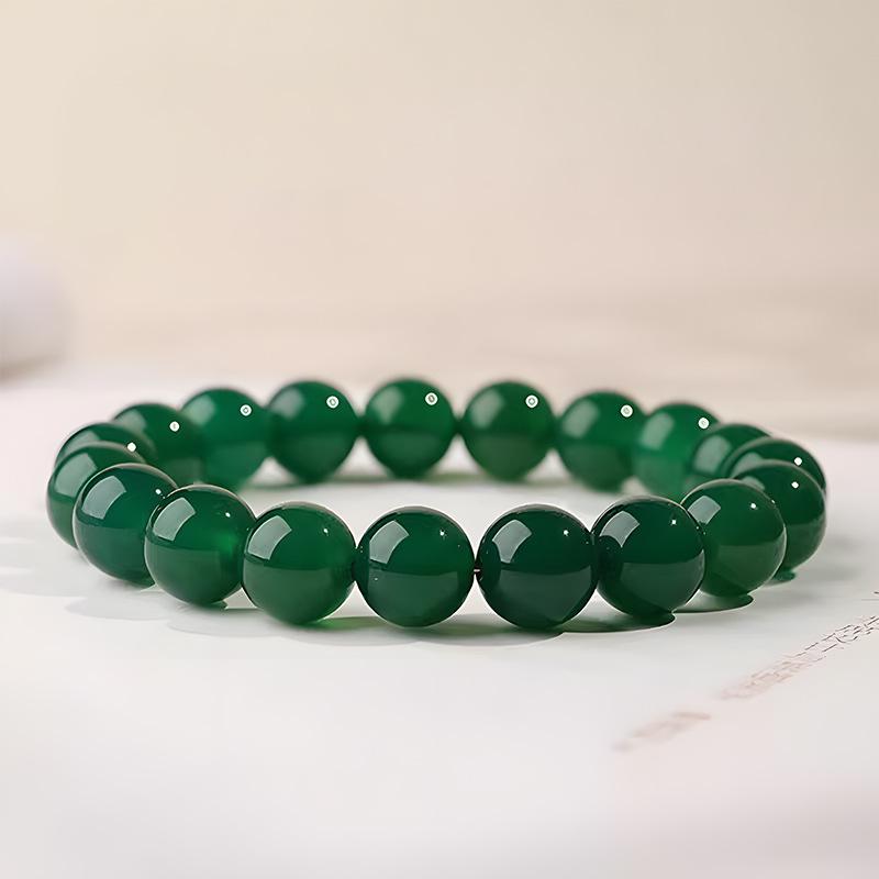 Men's and Women's Natural Green Agate Bracelet - Jade Chalcedony Crystal Beads Gift