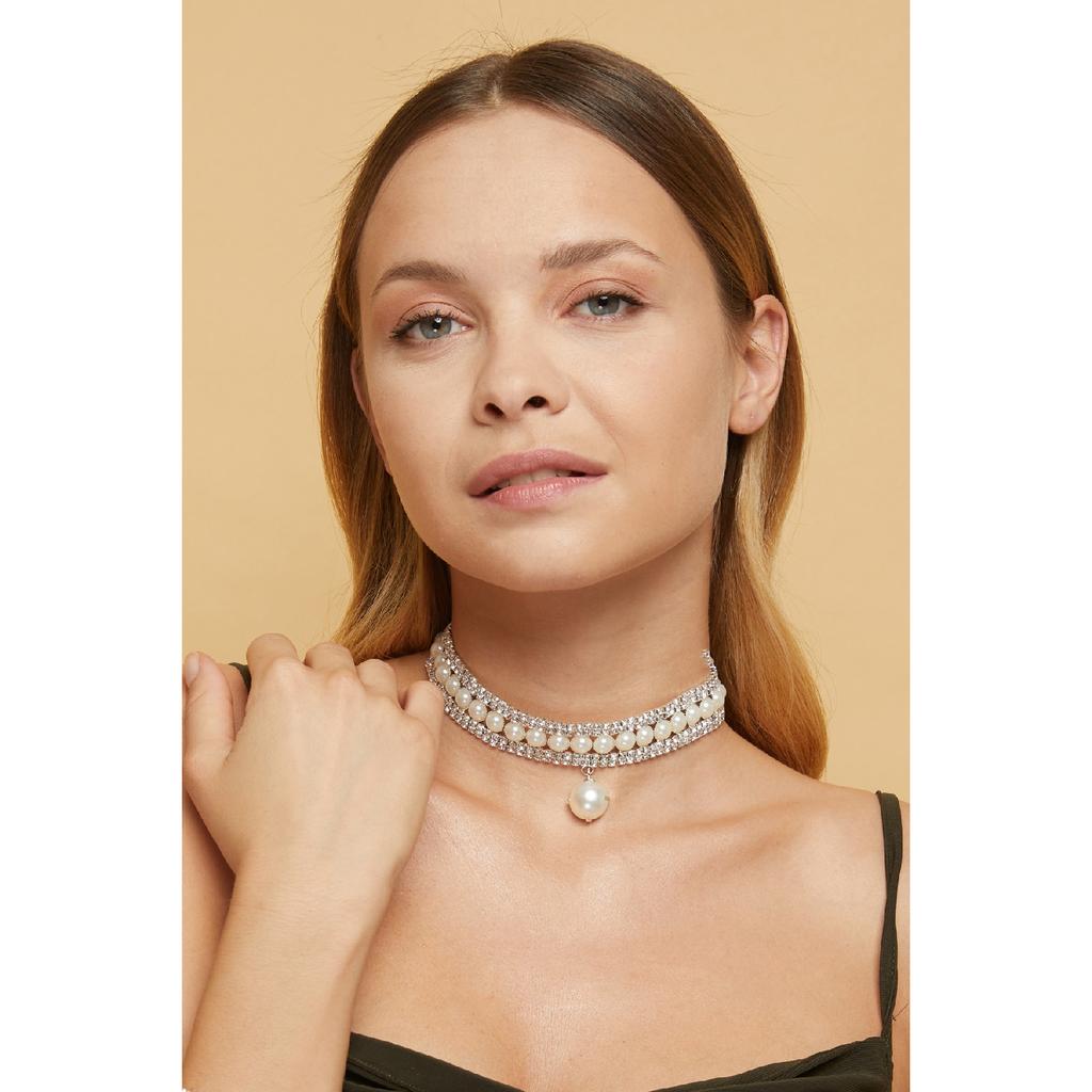 Damen-Perlen-Modell, Zirkon-Stein, Diamant, Silber, Halskette, Halsband, Abendkleid, Hochzeit, Verlobung, Brautkragen, Halsband