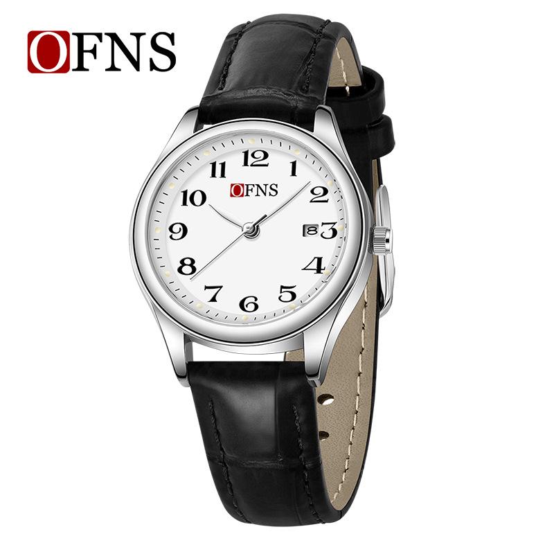 OFNS Couple's Wristwatch - Waterproof, Luminous, Quartz Watch with Steel or Leather Strap, Calendar Feature, for Casual or Business.