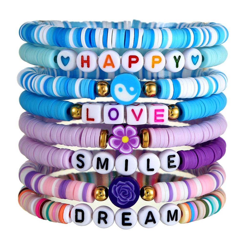 Taylor Swift Fan Colorful Soft Clay Bracelet Set - Handmade English Name Jewelry for Women