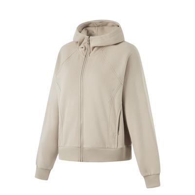 Li Ning Fitness Series Fleece Lined Warm Hooded Cardigan Raglan Long Sleeve Sweatshirt Women Sweatshirt Dusty-Gray AWDU562-4