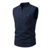 Ärmelloses Henley-Hemd für Herren aus Leinenmischung mit Brusttasche, Mehrfarbig, Lässiges Sommer-Tanktop