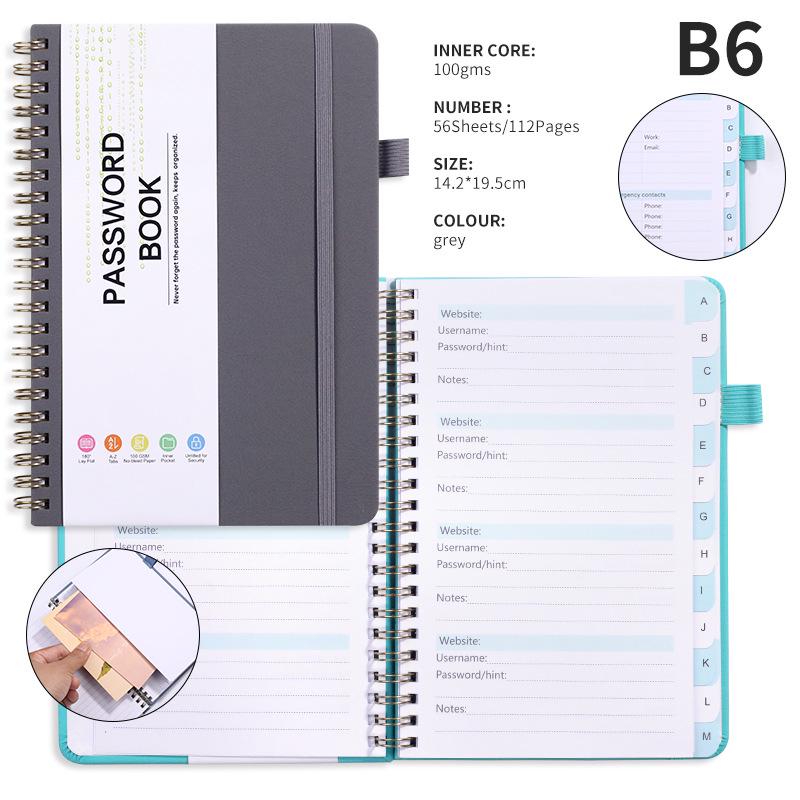 A6 Password Coil Notebook with Custom Letter Tabs & Logo for Business Meetings