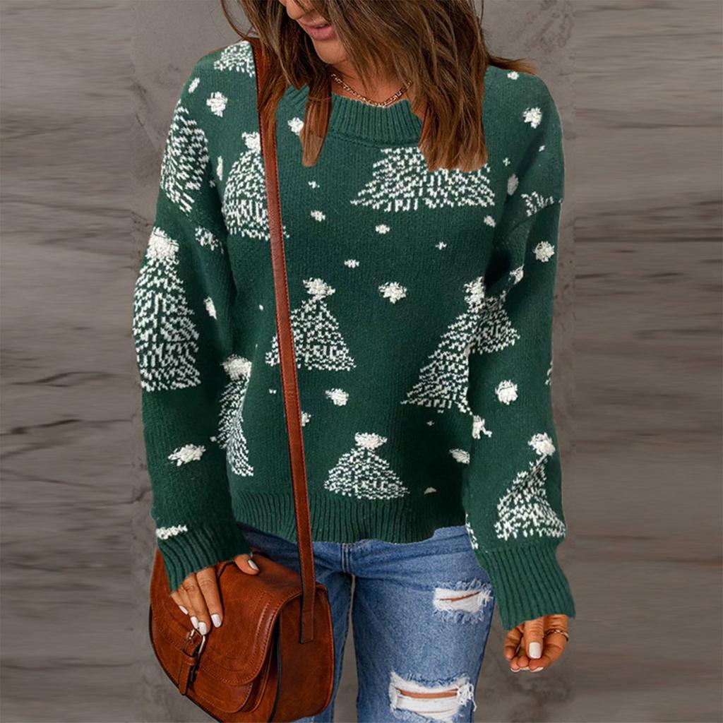 Women's Casual  Knitted Long Sleeve Pullover Sweater Knitted Top Christmas