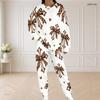 Women Plus Size White Halloween Printed Round Neck Long Sleeve Two Piece Set With Side Pockets