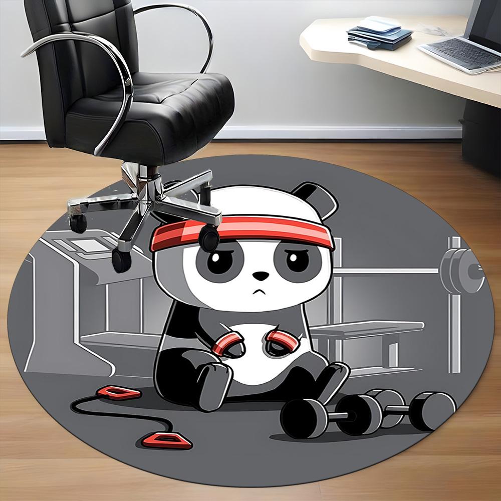 1pc Panda Fitness Office Round Area Rug, Indoor Mat Suitable For Office, Under Office Chairs Bedroom Living Room Home Decor, Room Deco