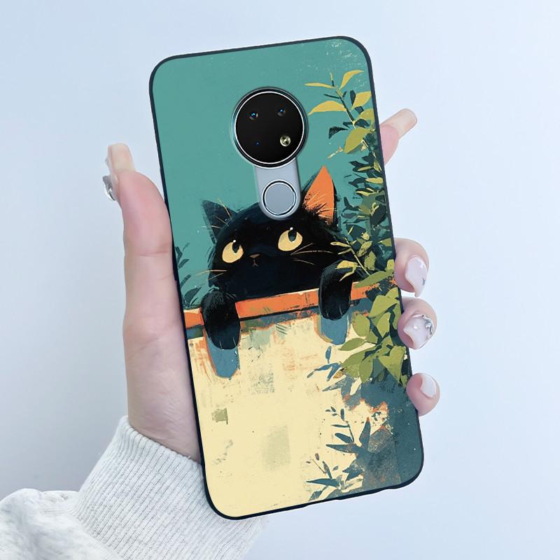 Coque Mignonne Pour Nokia 6.2 / Nokia 7.2 Fundas Capa Coque Imprimée Coque de Protection Silicone Souple Dessin Animé Coque Noire
