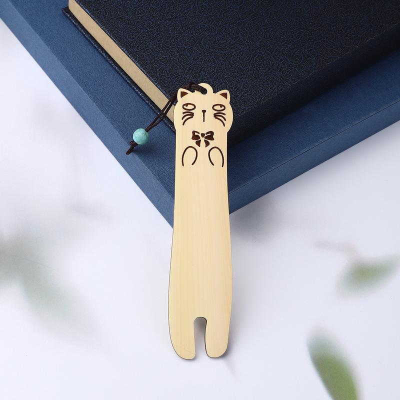 Retro Solid Wood Cat Bookmark Gift Box - Exquisite Literary Cartoon Design