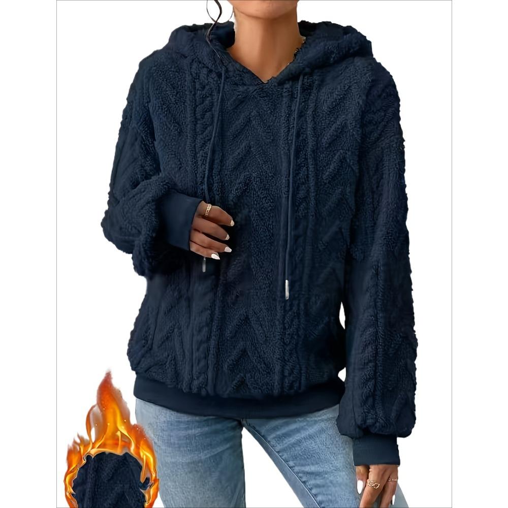 

Женская уютная флисовая толстовка, теплая, свободного кроя, с длинными рукавами, однотонная серая, повседневный пуловер, повседневный зимний пуловер с капюшоном XXL темно-синий