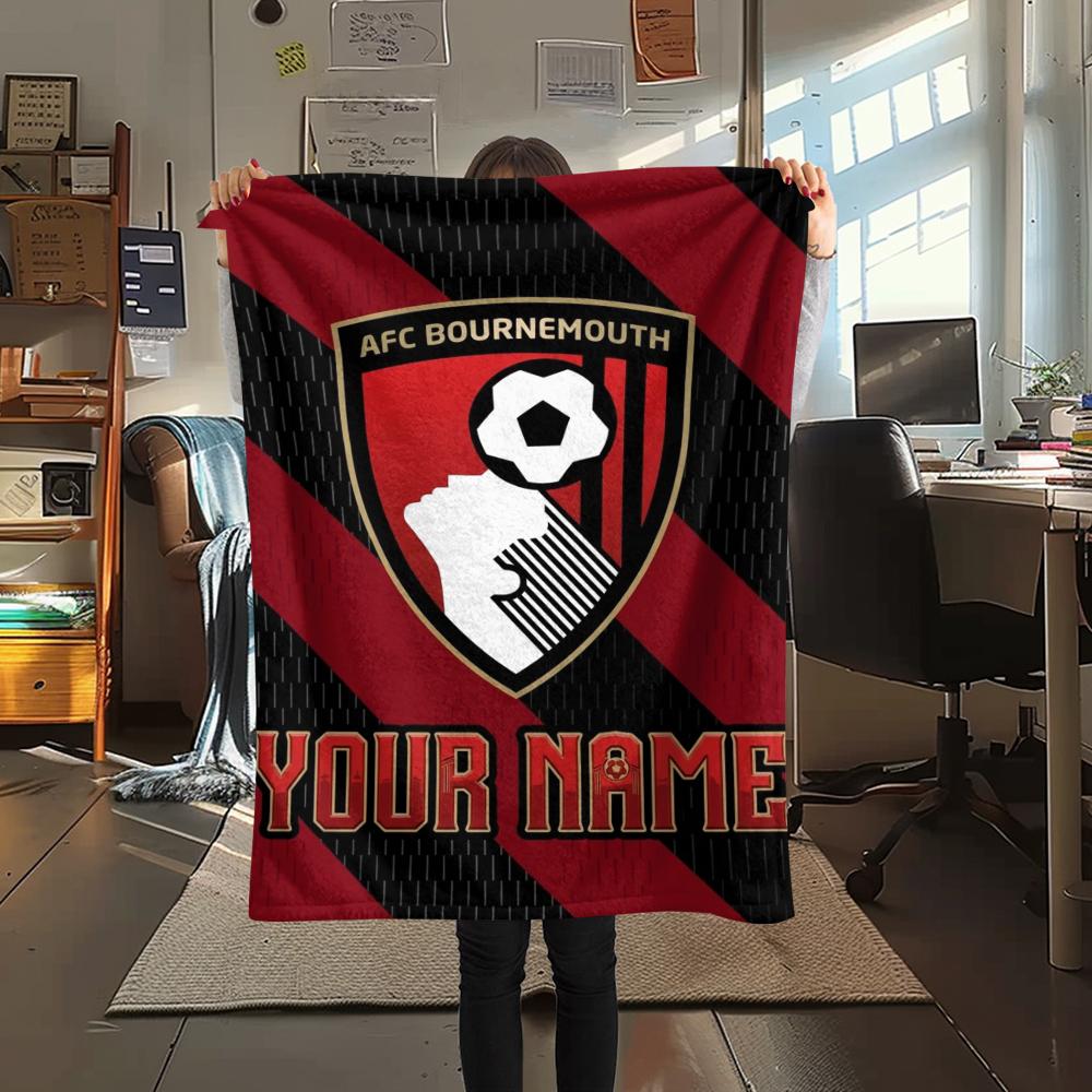 1PC Custom Name Afc Bournemouth Patterned Flannel Blanket Suitable For All Seasons for Home Decor Warmth and Comfort Gifts Holiday Present