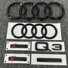 Emblema Griglia Anteriore Cofano Auto Nero ABS Logo 4 Anelli Adesivo Emblema Baule Posteriore per AUDI Q3 2013-2022 Sline Quarrto Decorazione Laterale