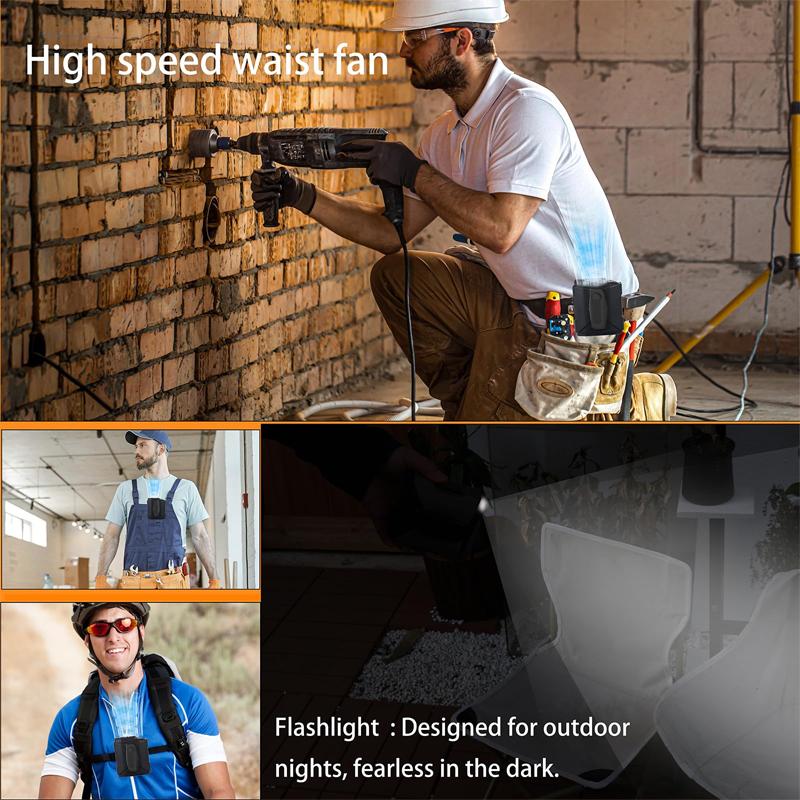 10000mAh Waist Hanging Fan Portable Hand Fan Air Conditioner Tabletop Cordless Fan for Emergency Sports Outdoor Working