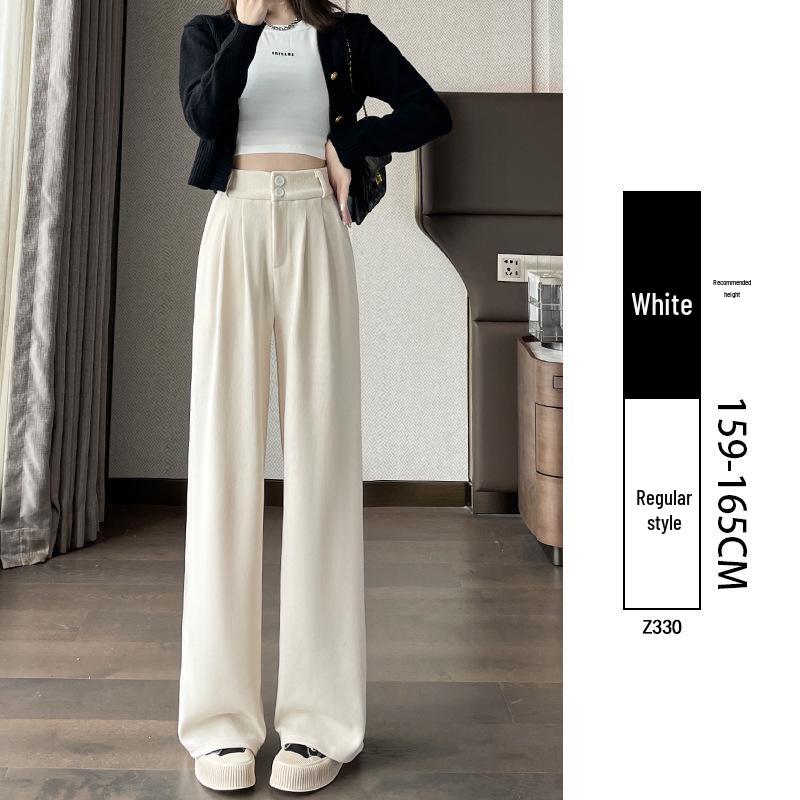 Women's High-End Black Drapey Straight-Leg Wide Suit Pants - Slimming, Casual Fit for Spring/Summer, Ideal for Pear-Shaped Bodies.