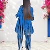 Women Plus Size Round Neck Long Sleeve Printed Layered Top Wide Leg Pants Two Piece Set