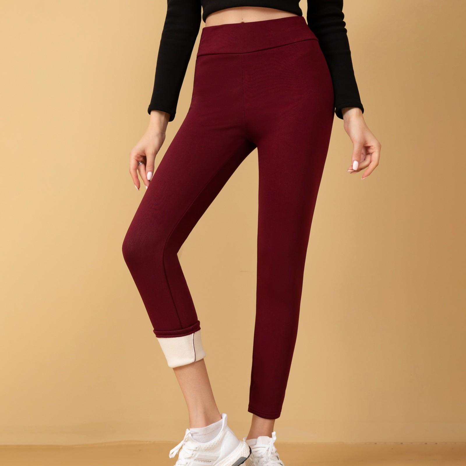 

Женские утепленные брюки-карандаш из овечьей шерсти с высокой талией и низом и теплыми брюками XL винный