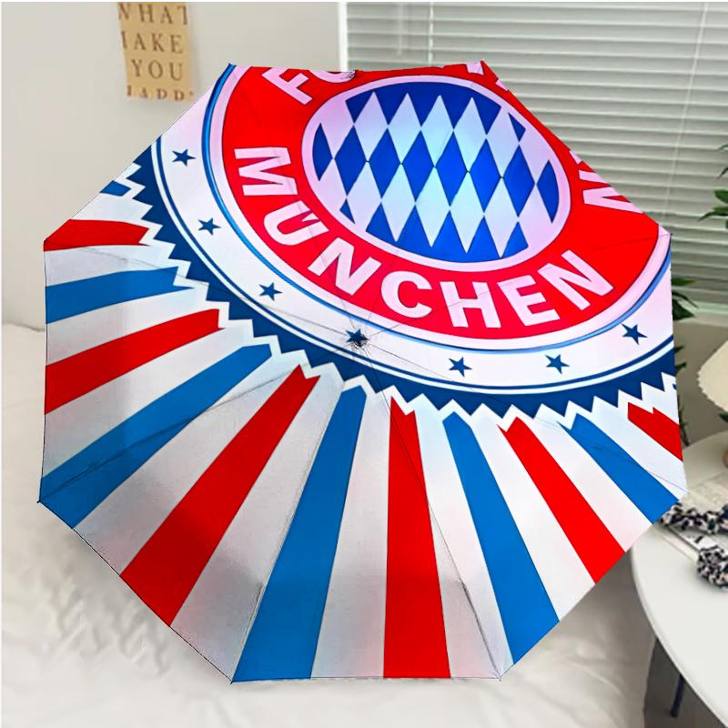 FC Bayern München Logo Print Automatic Umbrella, 8 Rib Iron Frame, Plastic Handle, Suitable for Outdoor Travel &Daily , Ideal Gift