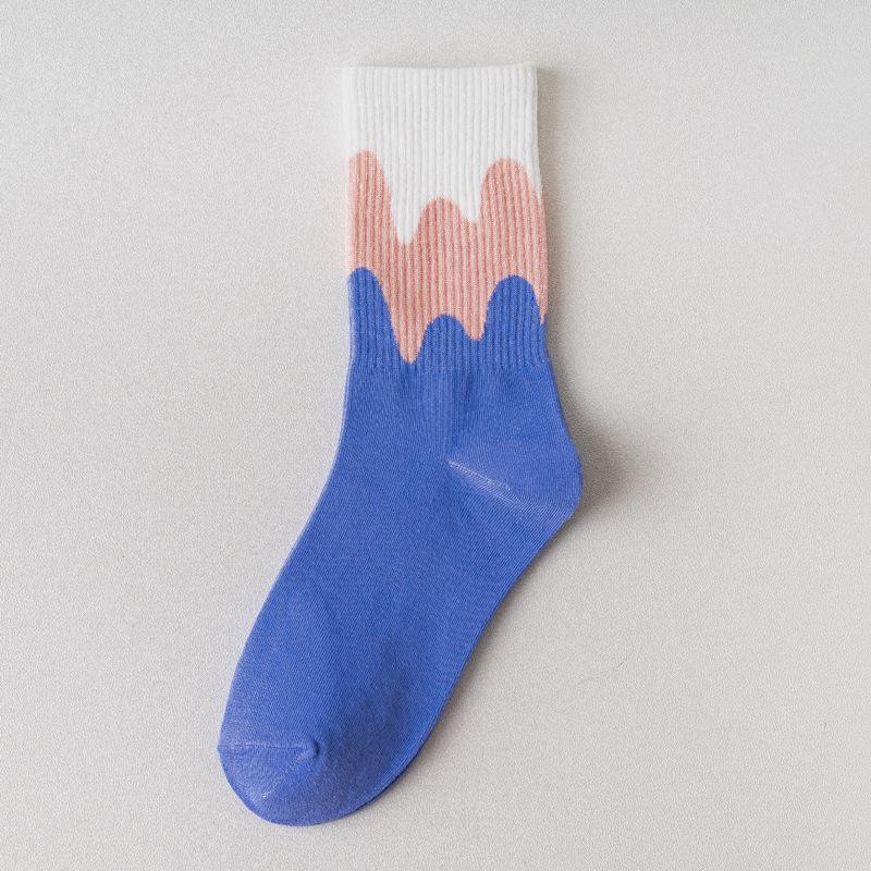 Women's Spring and Autumn Style Pure Cotton Mid-calf Socks, Gradient Color Letter Sports Socks, Long Socks