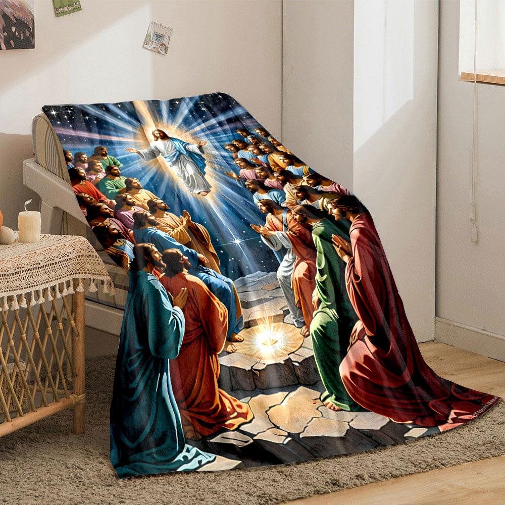 Ascending Jesus Disciples Worship Printed Blanket for Living Room Bed Couch Lunch Break Soft Cozy Blanket for Friend's Festival Gift
