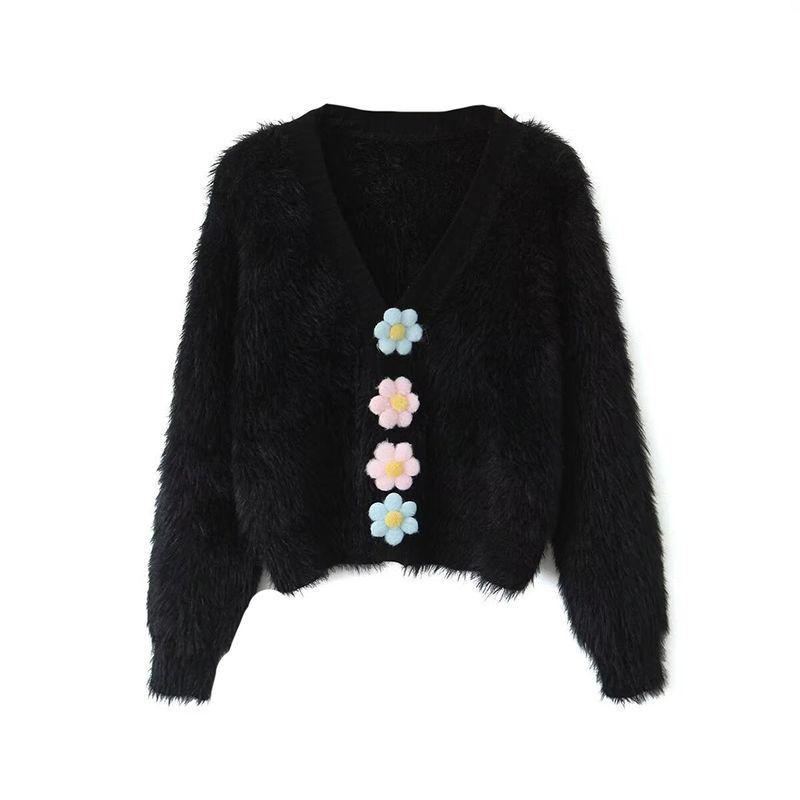 Kaslead New Arrival Women's Clothing Fashion Style Fashion Fastener Decoration Mohair Cardigan Sweater
