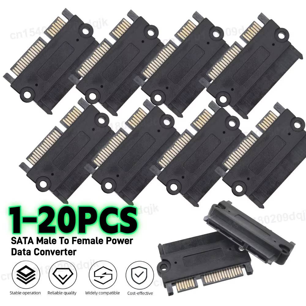 1-20X SATA Male To Female Straight Head 22Pin 7+15 Male To Female Power Data Adapter SATA To SATA Converter SATA To SATA Adapter