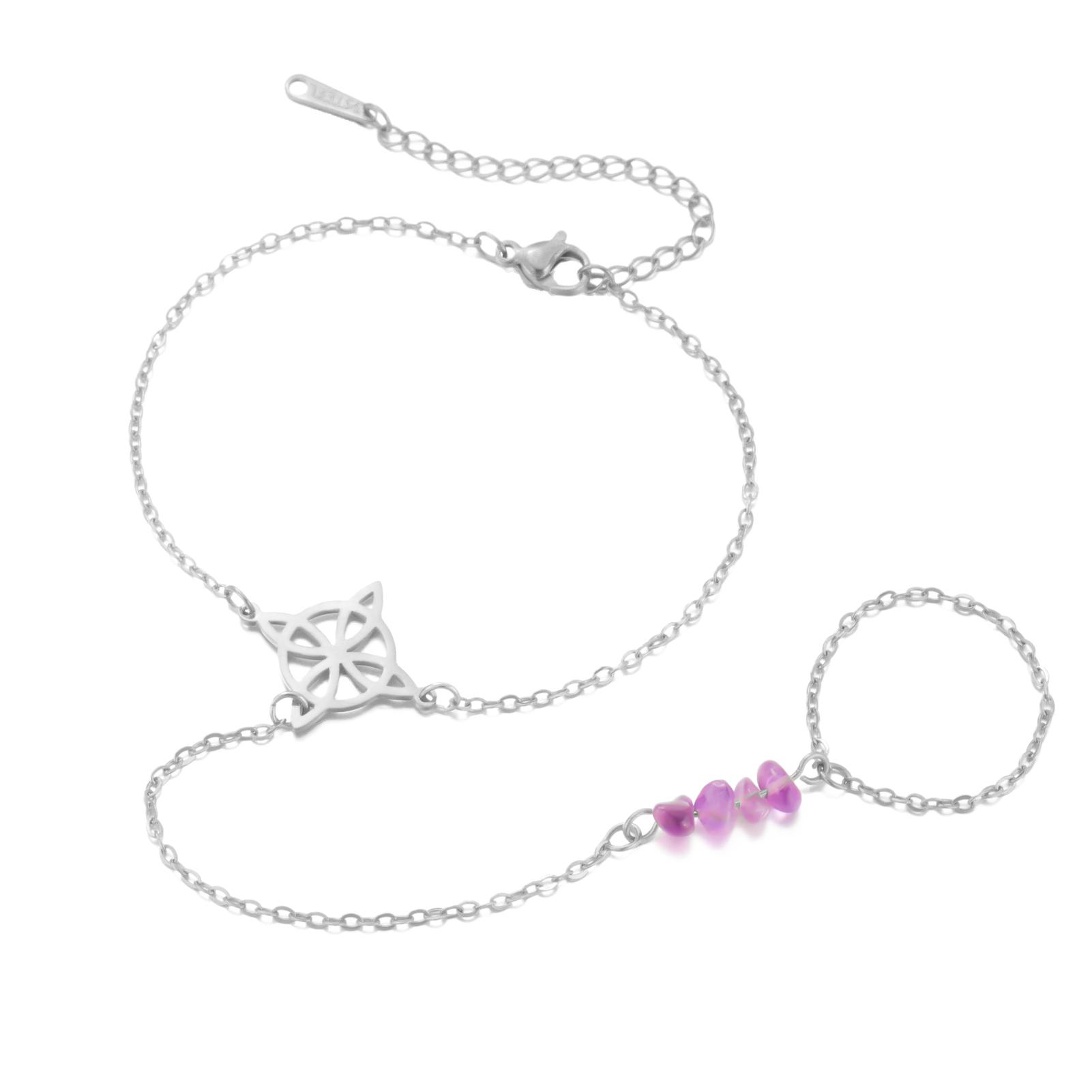 

Teamer Purple Crystal Witch Knot Finger Bracelet Women Stainless Steel Gold Color Bracelets Witchcraft Amulet Jewelry Gift New 17-22cm