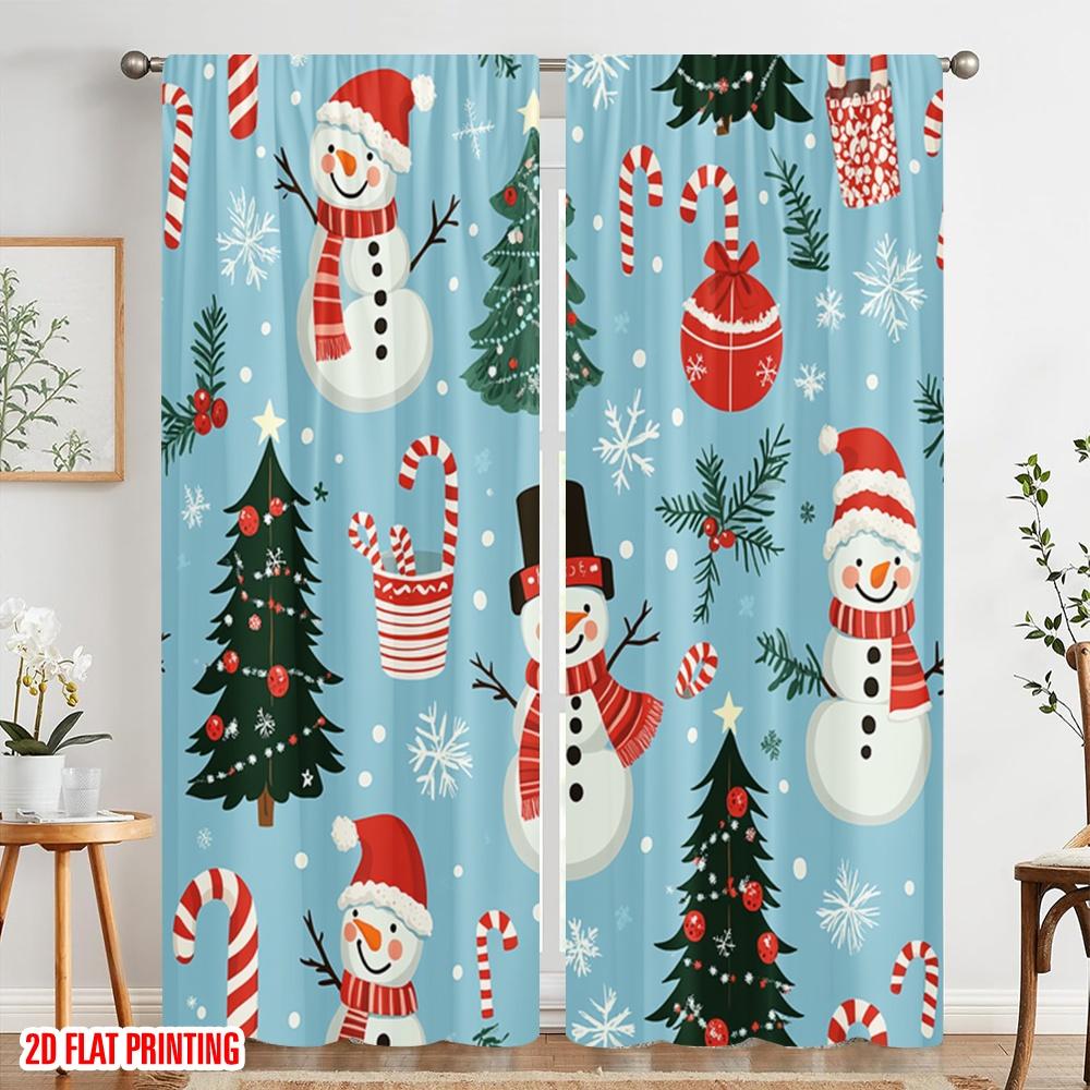 2 Stück, 2D-Flachdruck Minimalistische Vorhänge Niedlicher Schneemann Weihnachten Polyesterstoff (ohne Stange) Festliche Verwendung im Wohnzimmer