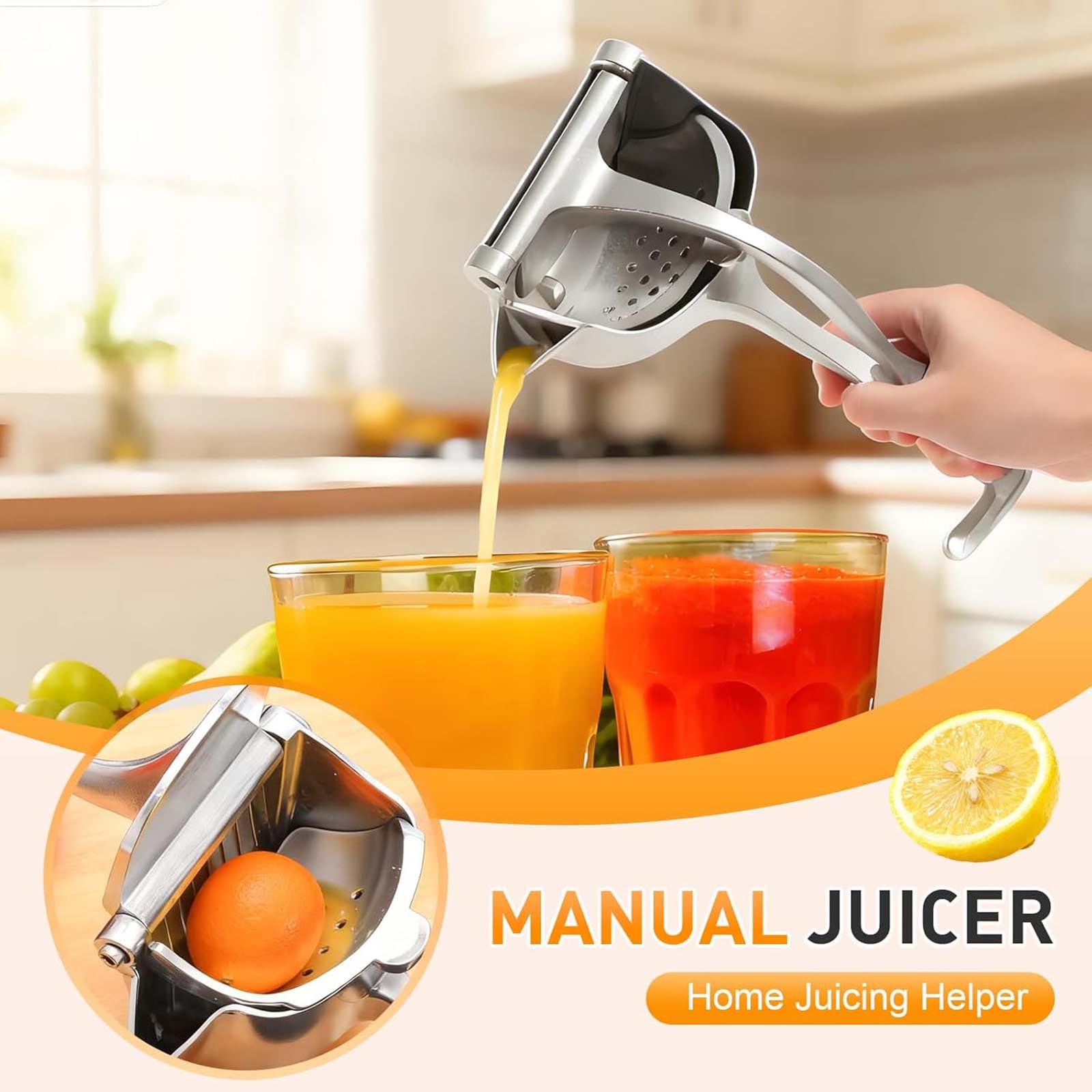 

Fresh Juicer, Upgraded Manual Juicer, Lemon Juicer, Manual Press Type, Ergonomic Handle, Easy To Clean, Suitable For Oranges, Tangerines, Pomegranates One Size